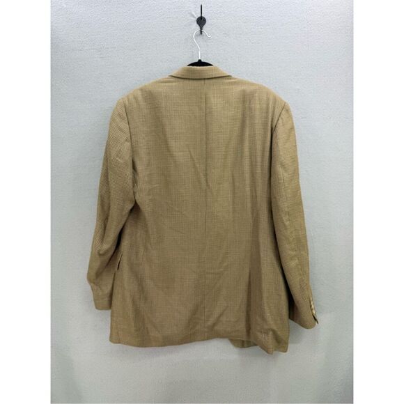 Oscar De La Renta Mens Tan Houndstooth Silk Wool Sport Coat Blazer Jacket Size 4 - Picture 3 of 10